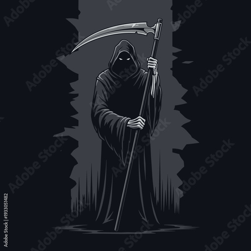 Grim Reaper Illustration with Scythe.