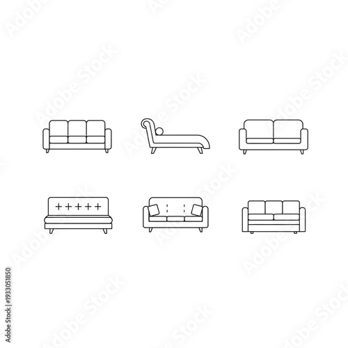 Minimalist Line Art Icons: Sofas and Couches for Interior Design