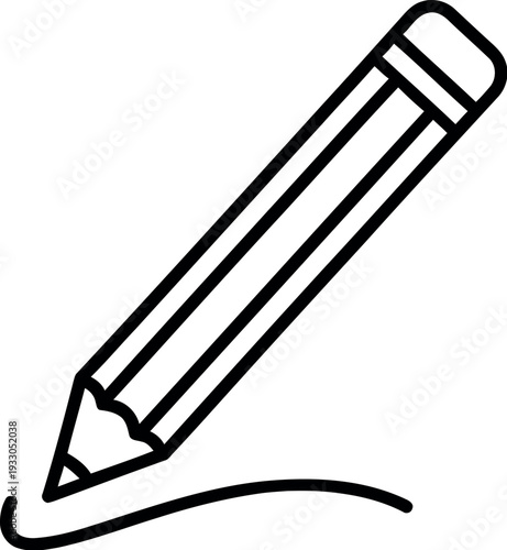 A black and white illustration of a pencil with a sharp tip and a swirl at the end.