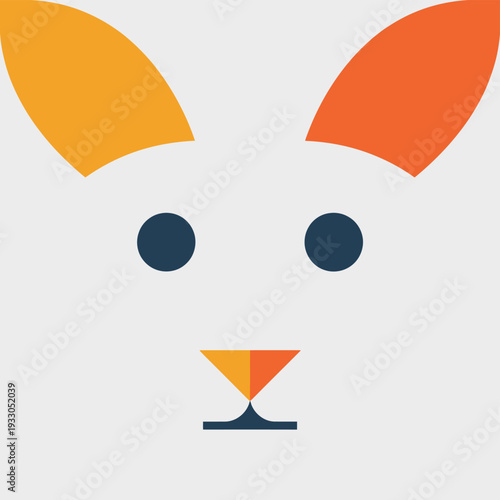 Cute stylized fox face illustration with orange and white fur and black eyes playful expression isolated on white background