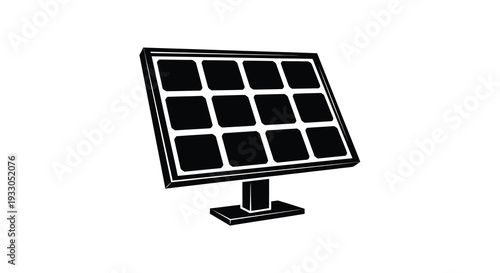 A minimalist depiction of a modern solar panel angled for optimal sun exposure rendered as a silhouette high quality