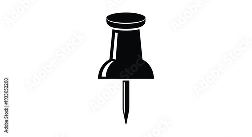 A simple stark black push pin is displayed against a white background creating a striking silhouette high quality professional