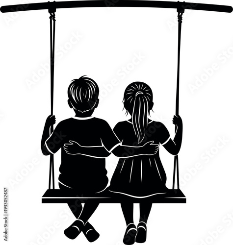Two children sitting on a swing set, enjoying a moment of togetherness.