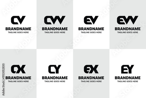 Letters CV CW CX CY EV EW EX EY Logo Set Monogram, for VC WC XC YC VE WE XE YE Initials