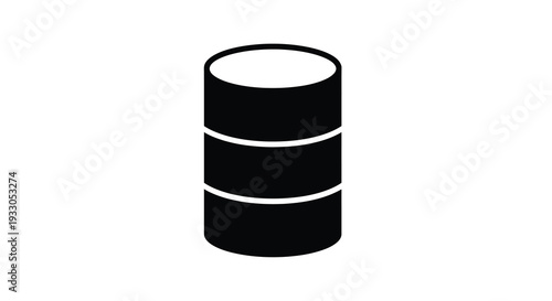 A stark black graphic depicts a cylindrical object with three horizontal bands presented as a bold silhouette high quality