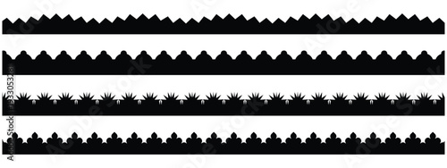 Scalloped edge seamless set. borders and dividers. Simple scalloped border. Repeat cute vintage frill ornament. Texture ribbons. Vector illustration isolated on white background. 