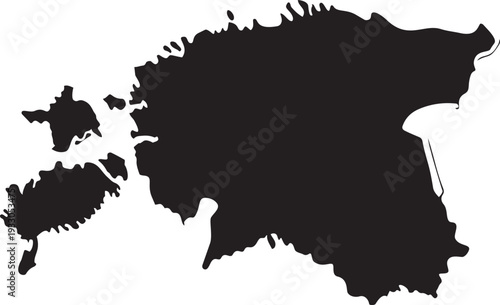 Black silhouette map of Estonia a simple vector graphic representing the countrys geography for travel or informational purposes isolated on a white background