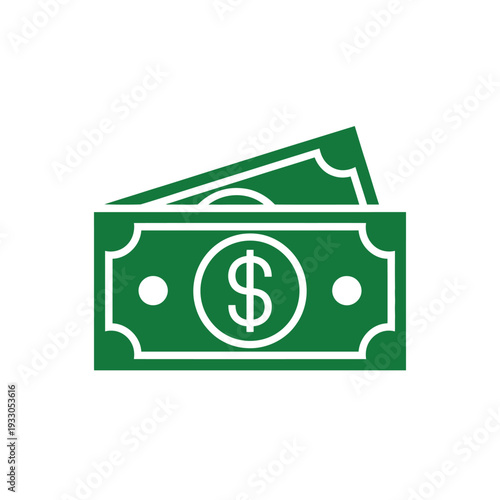 Green dollar bills stacked neatly with a clean minimalist design featuring a prominent dollar symbol in the center