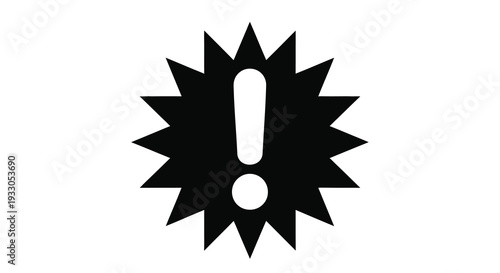 A striking black starburst design prominently features a central exclamation point rendered as a bold silhouette high quality professional