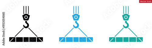Modern vector crane hook icons in black, blue, and green colors for industrial and construction designs
