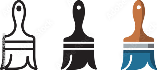 Paint brush icon set with outline silhouette and colorful flat design for creative art projects