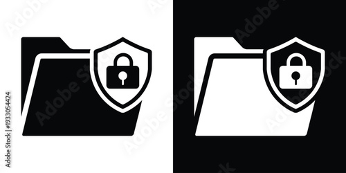 Protected folder icon featuring a locked padlock on a shield. Symbolizes encrypted files, secure storage, and data privacy. Professional UI icon for cloud security.