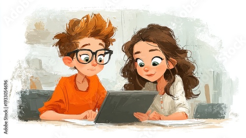 Two children using a laptop together indoors