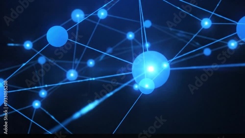 Abstract Blue Network Connection Background with Glowing Nodes and Lines.