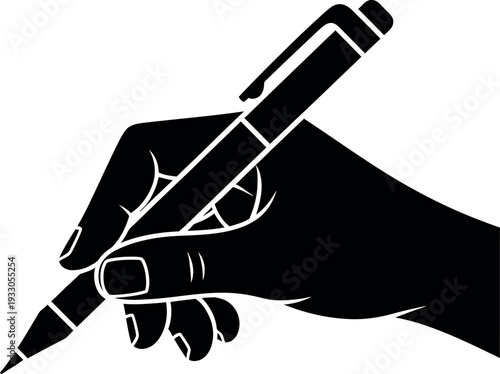 A hand holding a pen poised to write on a piece of paper.