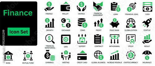 Silhouette vector of Finance icon set. Money payments elements outline icons collection. Payments elements symbols. Currency, money, bank, cryptocurrency, check, wallet, piggy, balance, safe. 