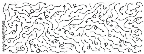 Various black brush drawn curved arrows. Collection doodle marker thick arrows in different directions.,Black pencil arrow, Grunge rough direction shape for design. Vector brush strokes