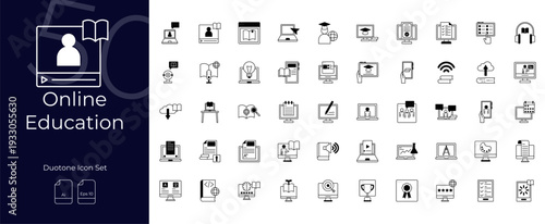 Online Education Duotone Editable Icons set