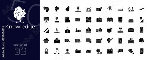 Knowledge Solid Editable Icons set