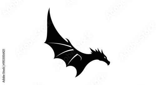 Black Dragon Silhouette Flying Through Air.