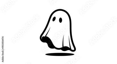 Simple Black and White Ghost Illustration.