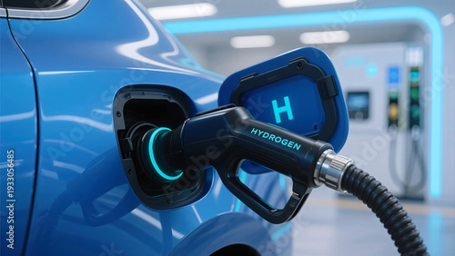 Hydrogen car refill at smart station zero emission fuel cell technology sustainable transportation green energy solution for eco friendly future