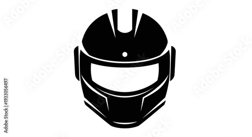 Black Motorbike Helmet Front View Illustration.