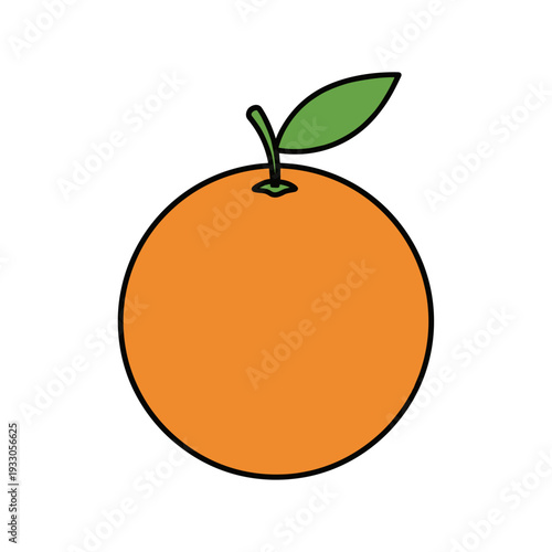 Simple Orange Fruit with Green Leaf.