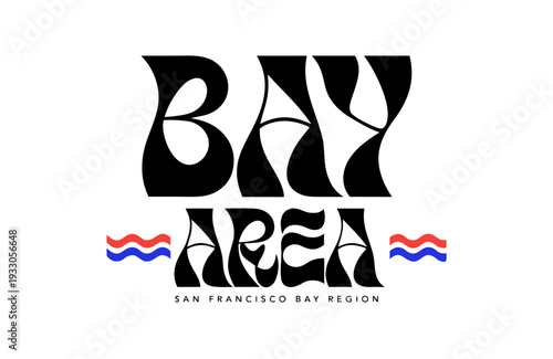 USA, US, U.S, United States - Bay Area Typography Illustration – Modern San Francisco Bay Region Graphic with Abstract Lettering and Coastal Wave Design
