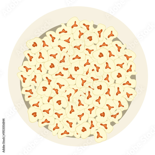 popcorn top view, salty snack.