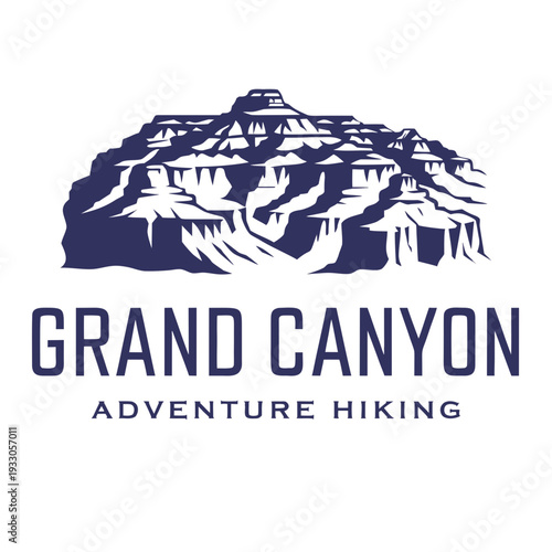 USA, US, U.S, United States - Grand Canyon Adventure Hiking Illustration – Blue Canyon Contour Design, Rugged Terrain Graphic, Modern Outdoor Exploration Artwork
