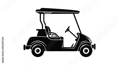 Black silhouette of a golf cart side view isolated on a white background