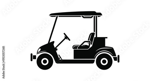 Simple black silhouette of a golf cart side view isolated on a white background