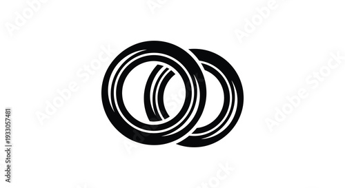 Black and white graphic of three interlocking tire shapes against a white background