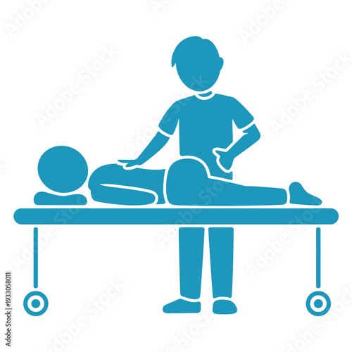 Physical therapist performing treatment on patient lying on massage table in modern clinical setting for rehabilitation