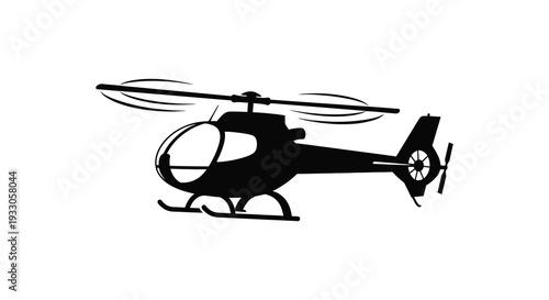 Silhouetted helicopter in flight against a plain white background high quality