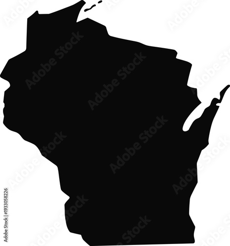 Wisconsin state map silhouette isolated on gray background, black outline geographic shape for USA location design, vector illustration template