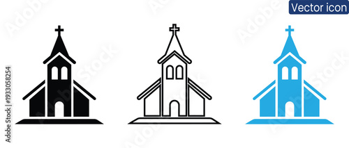 Versatile church building icons for various design projects, conveying faith, community, and spirituality through simple yet impactful vector graphics
