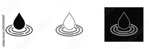 Water drop icons in black and white on rippling water surface