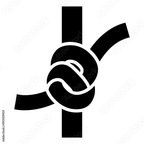 Rope knot icon tied around a vertical pole for nautical or climbing use, minimalist black silhouette