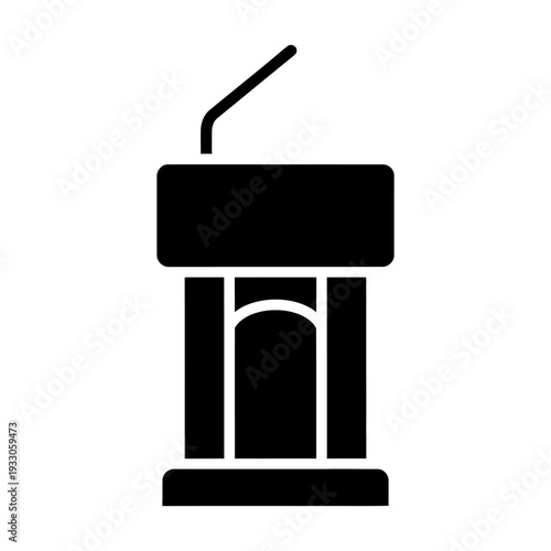 Podium icon with microphone for public speaking and presentations in a black silhouette flat vector design