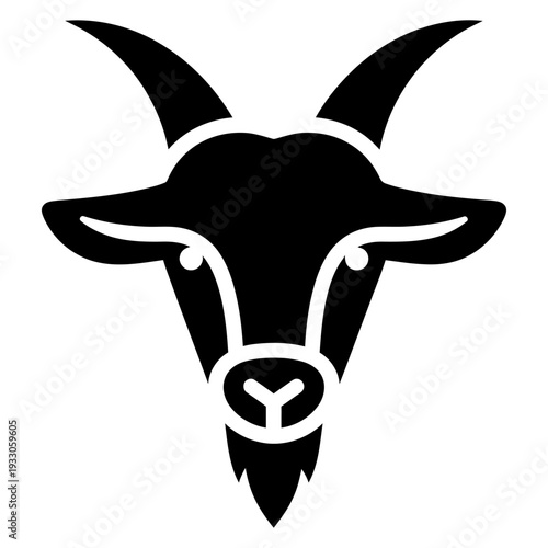 Goat Head Icon Minimalist Black Silhouette Front View Graphic Design
