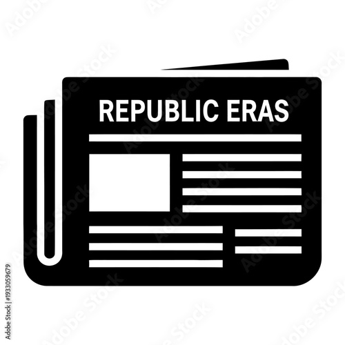 Newspaper Icon with Republic Eras Headline in Black and White Flat Vector Style