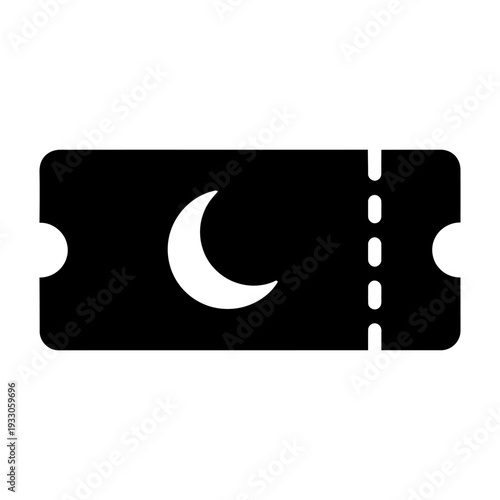 Night event ticket icon with crescent moon symbol for evening entertainment and travel booking