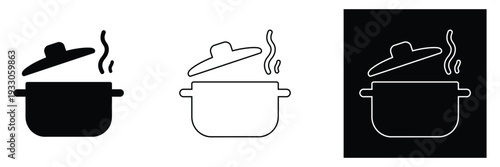 Steaming hot pot icon set in various styles