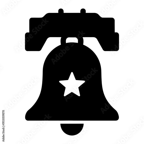 Liberty Bell icon silhouette for American independence and patriotic themes with a star symbol