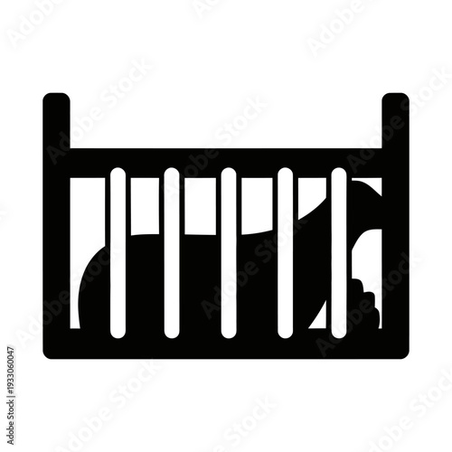 Minimalist baby crib icon with infant silhouette for nursery and childcare concepts