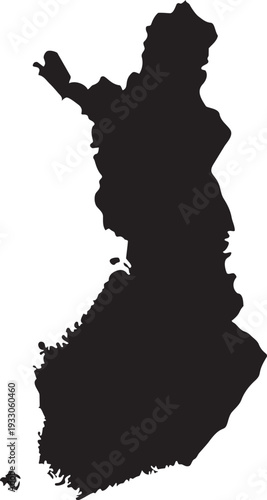 Black silhouette map of Finland a simple vector graphic representing the countrys geography for travel or informational purposes isolated on a white background