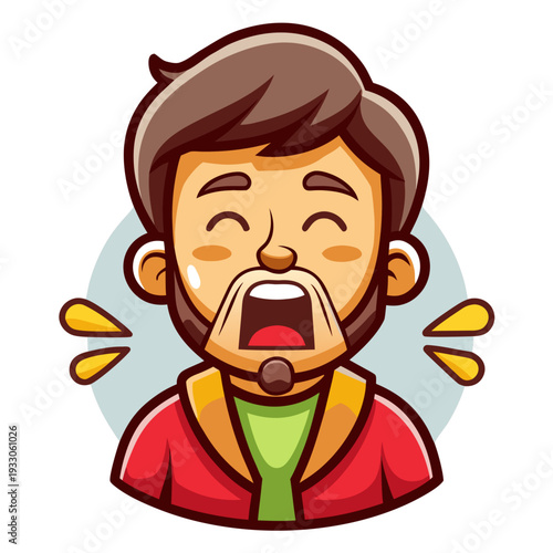 A person screaming loudly with visible shock and surprise expressions isolated on white background, Vector