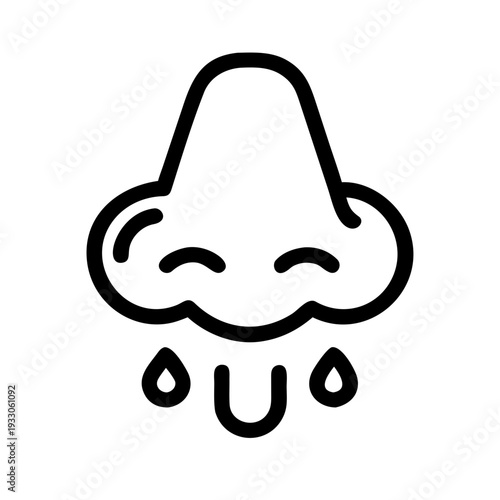 A whimsical illustration of a cartoon nose with falling raindrops resembling tears isolated on white background, Vector